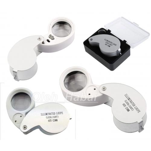 Лупа 40Х-25 мм з LED-підсвіткою у футлярі (білий колір) (1028)