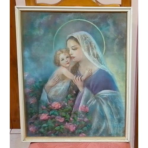 Картина "Дева Мария с младенцем", пастель.