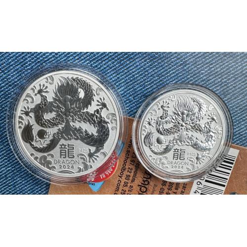 Австралия 1 доллар и 50 центов 2024 год серебро 1oz Елизавета год дракона 