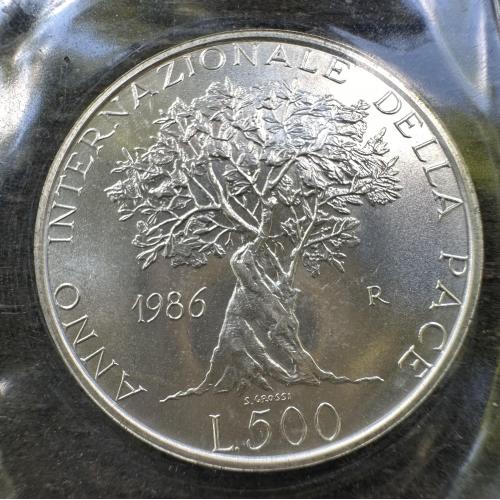 Италия 500 лир 1986 год серебро