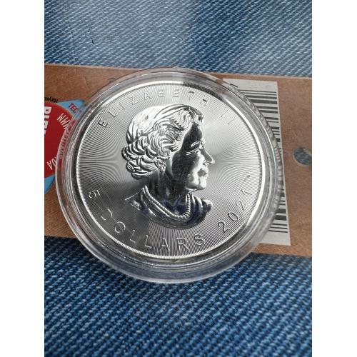 Канада 5 долларов 2021 год серебро 1oz клиновый лист Елизавета 