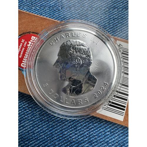 Канада 5 долларов 2024 год серебро 1oz клиновый лист Чарльз 3