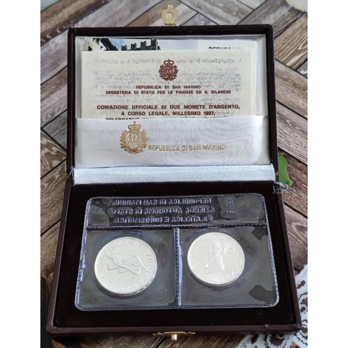Сан-Марино 1000, 500 лир 1987 год набор серебряных монет