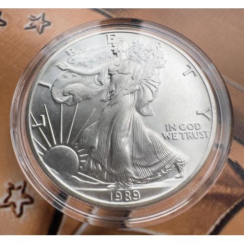 США один доллар 1989 год серебро Шагающая Свобода