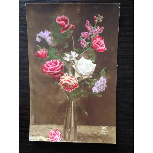 Французская открытка. Букет роз в вазе. 1923 г.