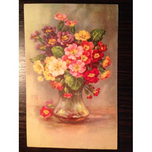Французская открытка. Цветы в вазе.