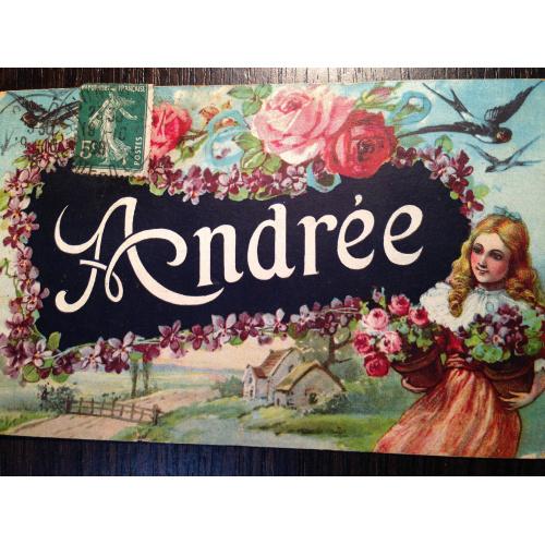 Французская открытка. Девочка с розами.