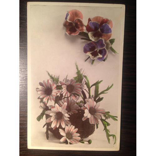 Французская открытка. Корзина с цветами.