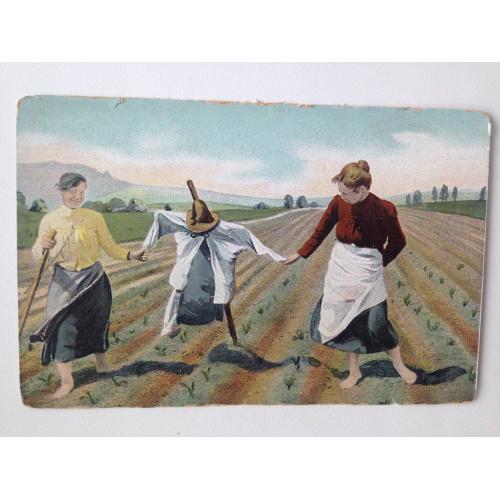 Французская открытка. Крестьянки в поле.