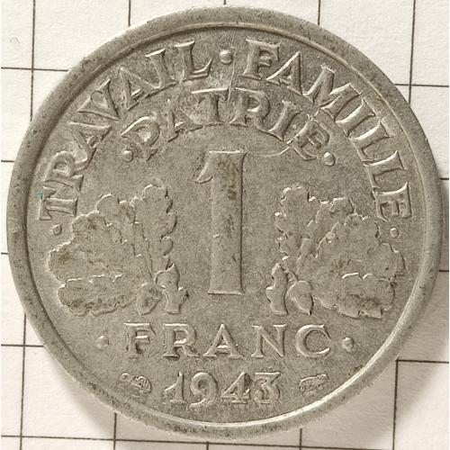 1 франк 1943 рік Окупація Німеччиною (режим Віши) Франція 