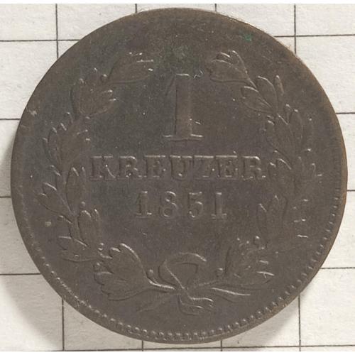 1 крейцер 1851 рік Німеччина.Герцогство Баден