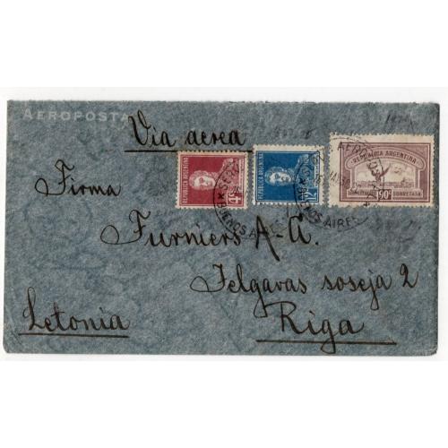 Авиапочта АРГЕНТИНА  Буэнос-Айрес - Рига 16.05.1930 коммеративные марки на письме