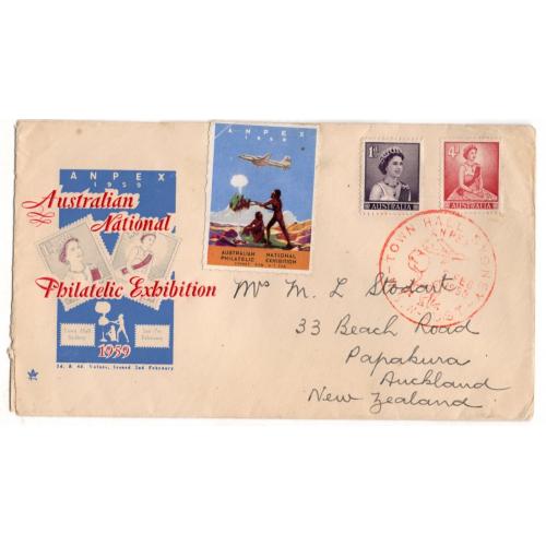 Австралия национальная филвыставка , непочтовая марка , прошел почту Сидней 02.02.1959 авиация