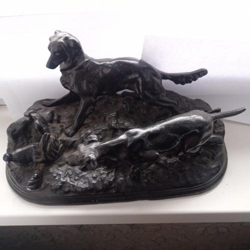 Фигура чугун Касли 1957 год Две собаки охота на птицу статуэтка высота 20 см, длина 39 см