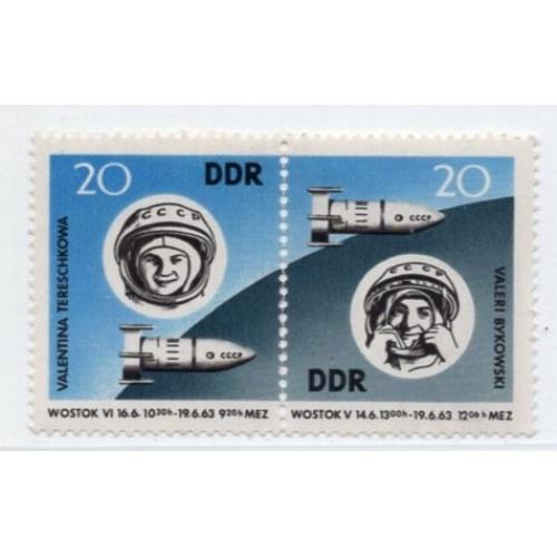 ГДР Германия сцепка 2е марки космонавты Терешкова и Быковский 1963 MNH / космос экипаж