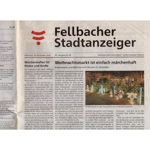 Германия Фелльбах газета Fellbacher Stadtanzeiger 30 ноября 2022 на немецком