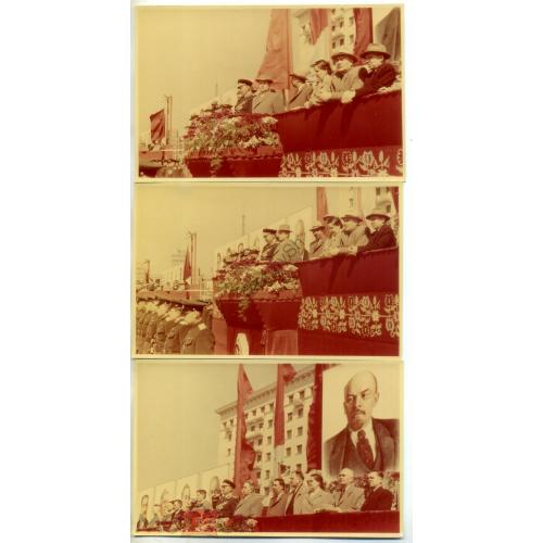     Харьков Демонстрация трибуна - выступает Маршал СССР Ю.П. Бажанов - 3 фото 9,5х14,5 см  