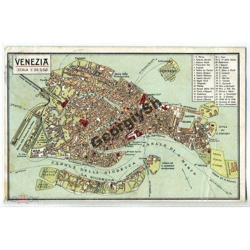 открытка  карта Венеции прошла почту 10.09.1912  