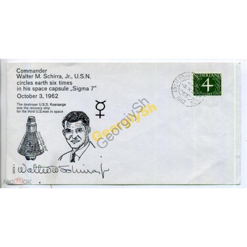 конверт Нидерланды M.Schirra Sigma-7 космос 1963  