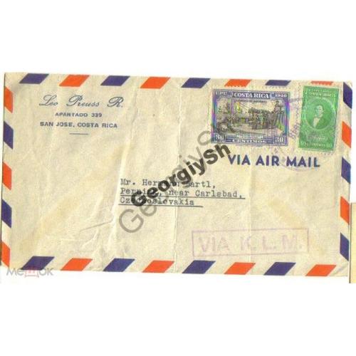 конверт прошел почту   Коста-Рика - Чехословакия 1948  Авиапочта