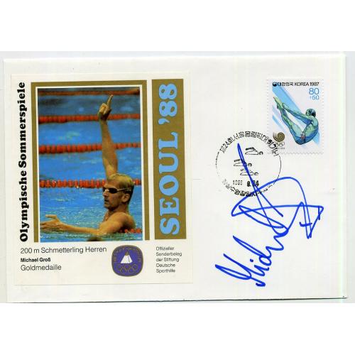 КПД Корея Сеул-88 Плавание Золотая медаль Michael Grob автограф 24.09.1988 