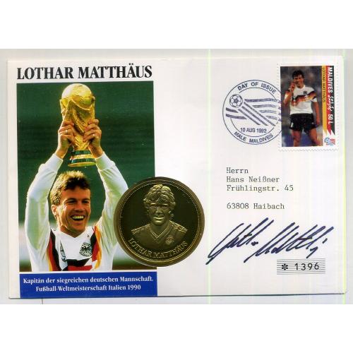 КПД с медалью Мальдивы Лотар Маттеус автограф 1992 футбол