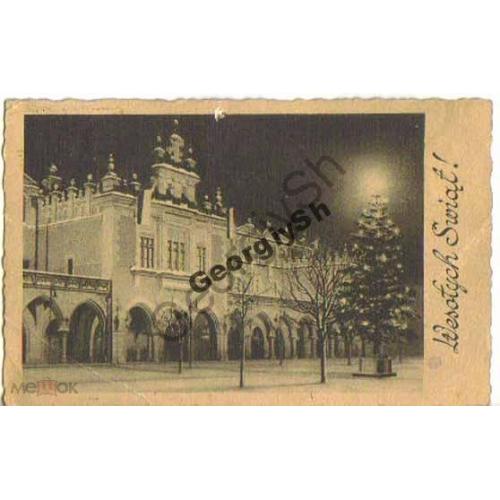 Краков Веселых праздников! прошла почту, марка Львов Университет 1937  
