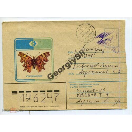 немаркированный конверт НК Артемов бабочка Уголкрыльница 1982 прошел почту воинская почта  