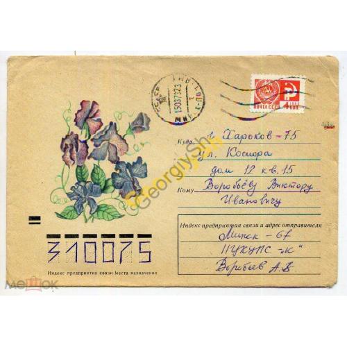 немаркированный конверт  НК Авдеева Цветы 21.12.1972 прошел почту