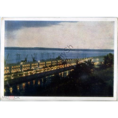 Огни Куйбышевской ГЭС 1964 Фридлянд Советский художник в7-1  