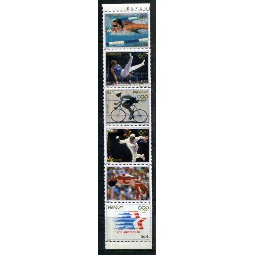 Парагвай спецка Олимпиада 1984 Лос-Анджелес MNH велоспорт, плавание, фехтование, гимнастика 