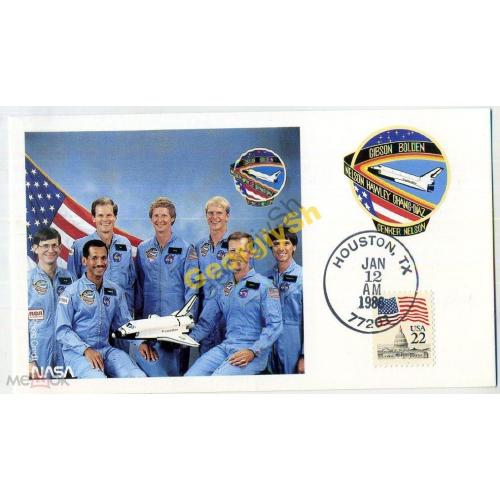   Почтовая карточка США экипаж Колумбия STS-61c 12.01.1986 космос  