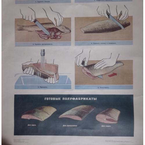 плакат Рыбные полуфабрикаты - 1985 Просвещение / 89х61 см 