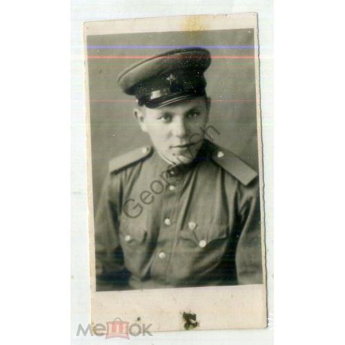Рядовой Советской Армии, форма, фуражка, Загорск 11.06.1952 5х8,8 см  