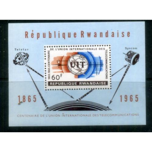 Руанда Блок 100 лет Международной связи 1865-1965 космос MNH - спутники Telstar Syncom