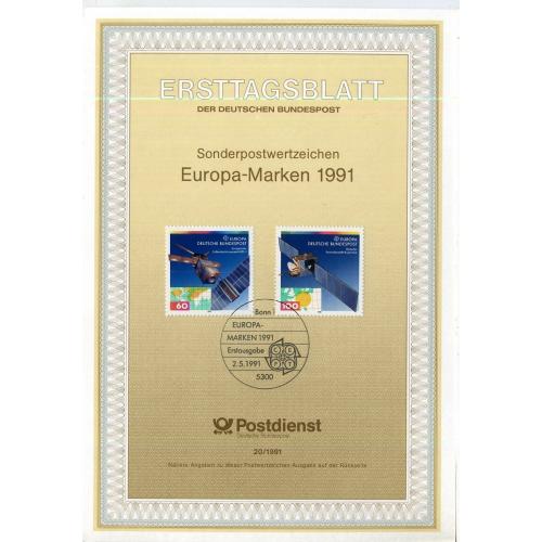 Сувенирный лист Германия Европа-91 космос 02.05.1991
