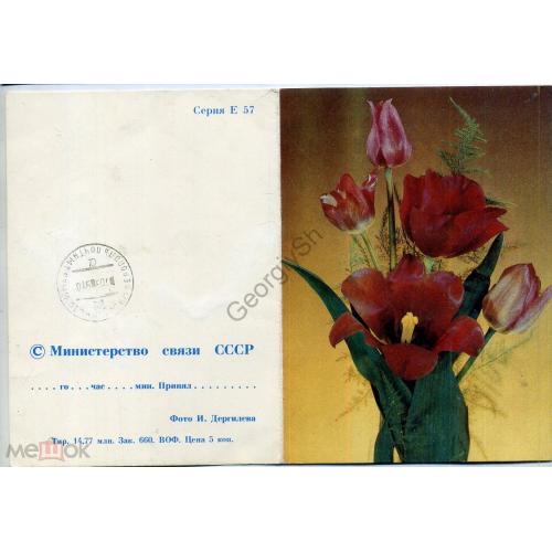 ТЛГ (бланк телеграммы) Дергилев Тюльпаны Серия Е-57  