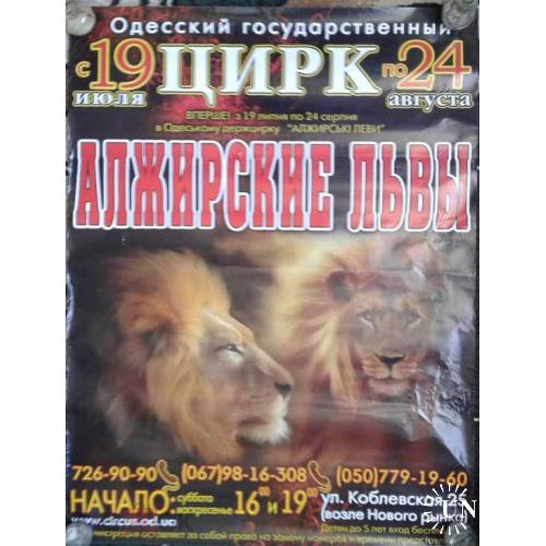 Цирк. Плакат. Афиша.Алжирские львы. Одесса. Размер 60 х 80  см.