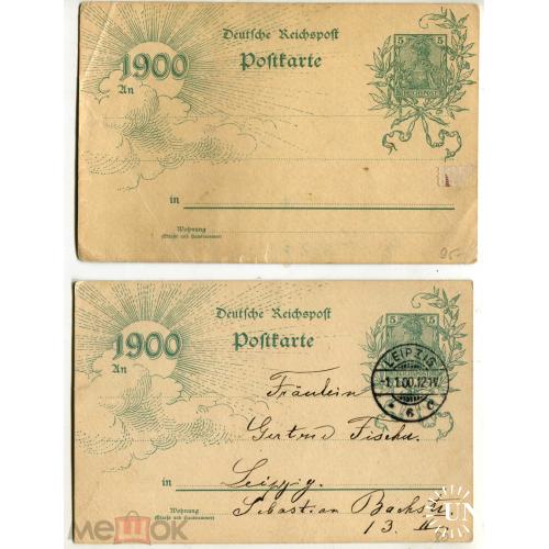 Deutsche Reichspost. Michel Ganzsachen. № P43. 65 euro+75 euro. 2 открытки. 1899 г.