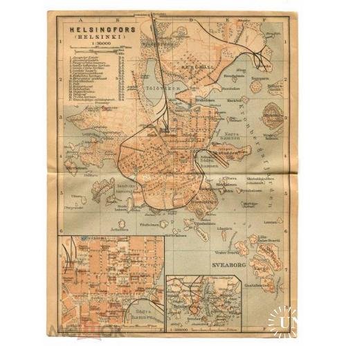 Гельсингфорс.Хельсинки.Карта.1904 г.16х22 см.