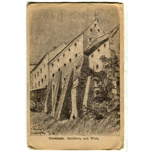 Grudziadz. Spichlerzc nad Wila. Rysowal A. Teslar. Poland. Польша. Адресовано во Львов.