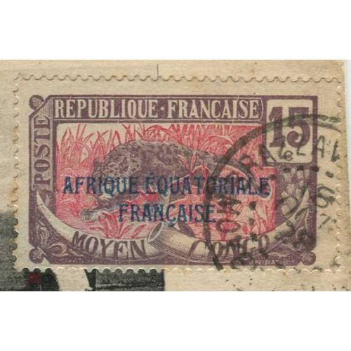 Открытка  с надпечаткой  "Французской экваториальной Африки" на марке Франции.