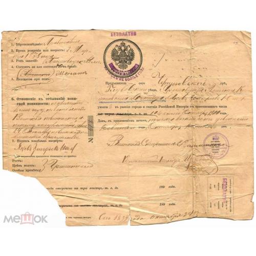 Паспорт. Глухов. 1900 год.