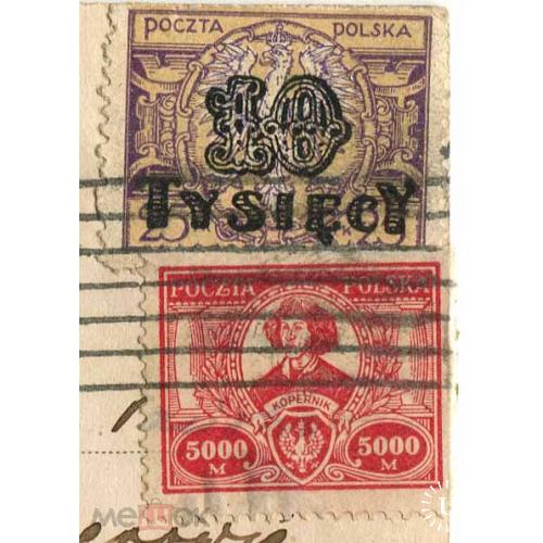 Польша.Warszawa. Марки 10 с надпечаткой + 5000 м. 1923 г.