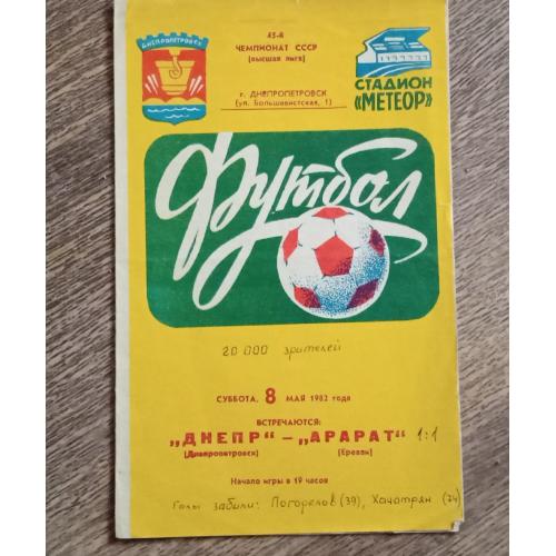 програмка футбол Днепр-Арарат 1982 г.