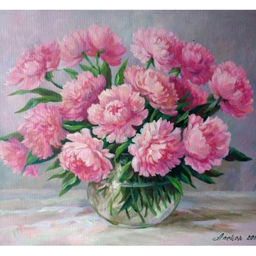 "Розовые пионы", картина маслом.