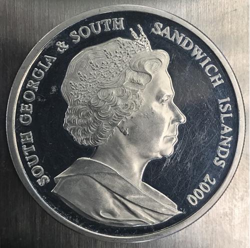 2 Фунта 2000 Южная Георгия и Южные Сандвичевы Острова Серебро 100 лет матери Королевы Елизавета II