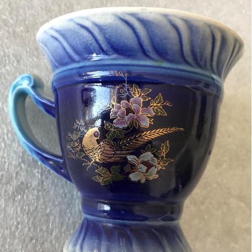 Чашка глазурь позолота керамика птица цветы