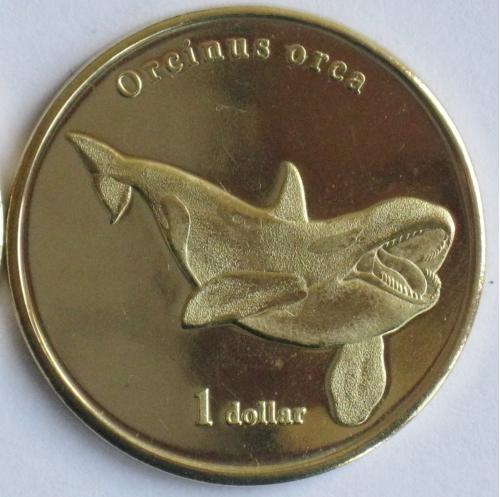 Французская Полинезия остров Муреа МОРЕА Moorea 1 доллар 2019 Orcinus orca Косатка КИТ дельфин 