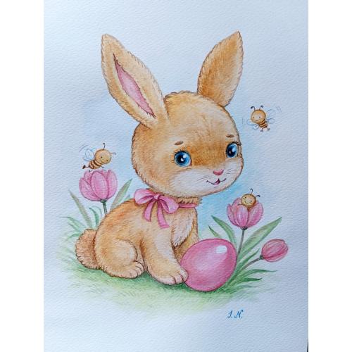 Акварельная картина "Пасхальный кролик"